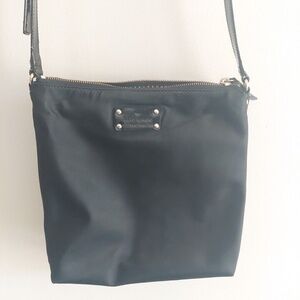 Black Kate Spade New York Nylon Shoulder Bag sleek leather strap polka dot
